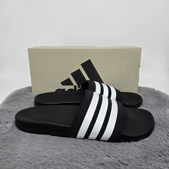 New adidas Adilette Comfort Slides Black White Men's Shoes Size 10 - Picture 4 of 8